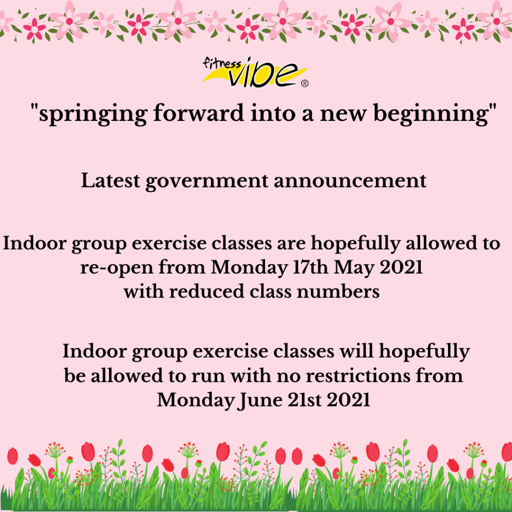 Latest government announcement about the re-opening of indoor group exercise classes