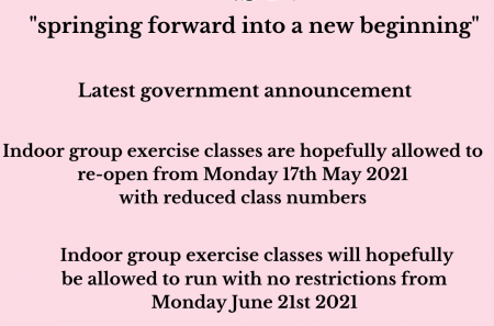 Latest government announcement about the re-opening of indoor group exercise classes